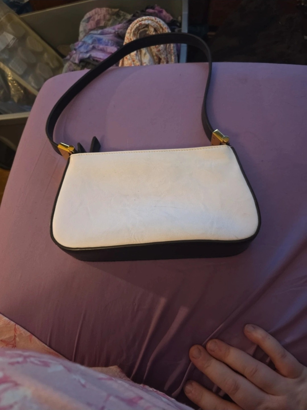 Mondani Two-Tone White Front Shoulder Bag with Black Trim